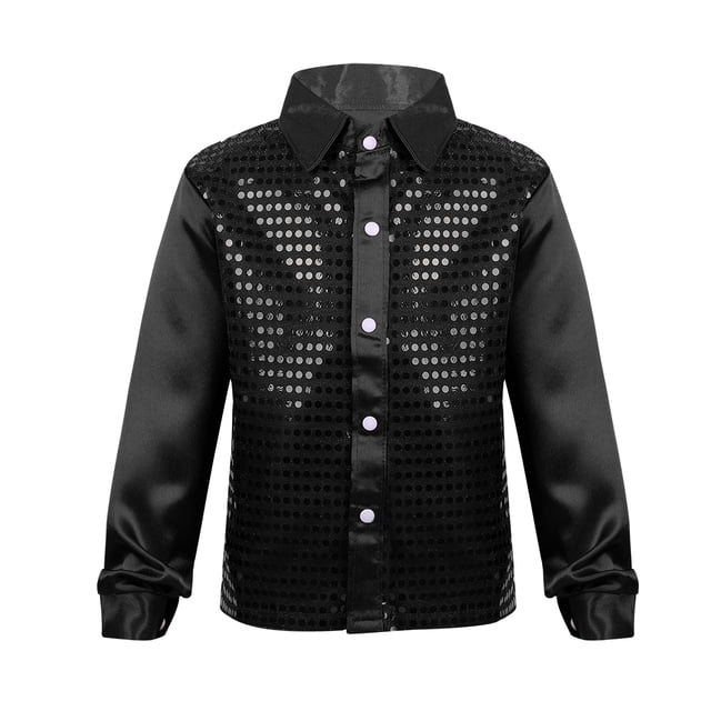 Camisa de baile de lentejuelas brillantes para niños, Cosplay de discoteca de los años 70, disfraz de actuación para estudiantes, blusa de espectáculo de escenario de baile de Jazz de Hip-hop