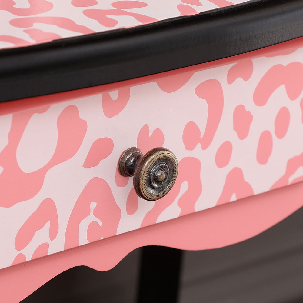 Children Dresser Three-Fold Mirror Single Drawer Arc Feet Red Leopard Print