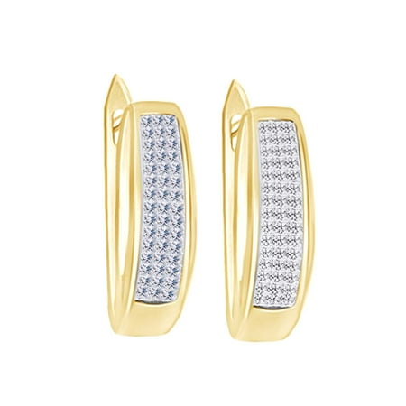 Princess Shape White Cubic Zirconia Hoop Earring In 14k Yellow Gold Princess Shape White Cubic Zirconia Hoop Earring In 14k Yellow Gold Over Sterling Silver 0 50
