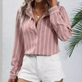 thumbnail image 2 of YDFCWXW Button Down Shirts for Women Striped Long Sleeve Dress Shirts Collared Office Work Blouses Button Up Tops RD1, L, 2 of 5