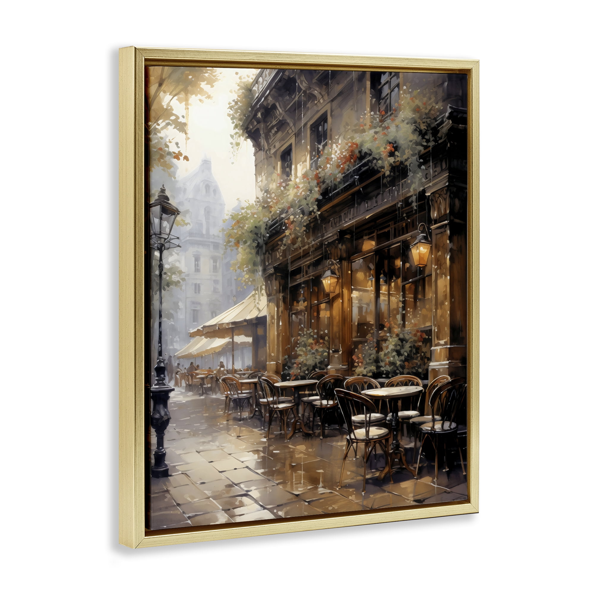 Stupell Industries Paris Street Cafe in Rain Gold Framed Floater Canvas Wall Art, design by Creative Studio