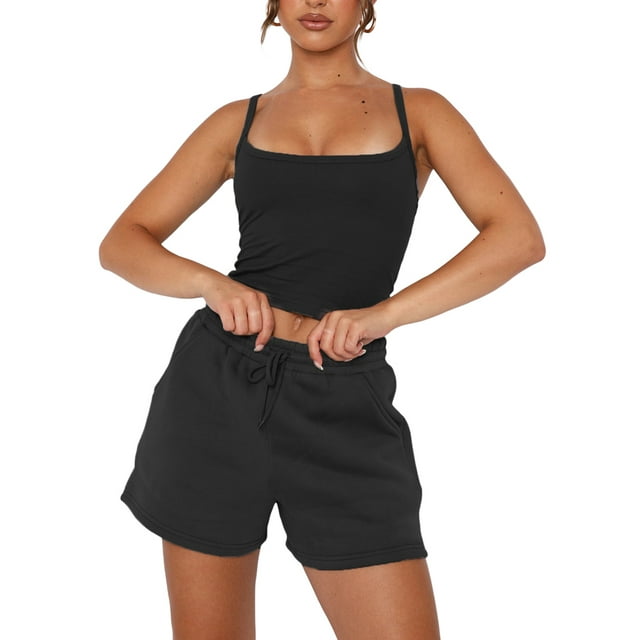 Txlixc Traje de yoga para mujeres de 2 piezas, blusa de camuflaje recortada con tirantes de pasta y traje de pantalones cortos de piernas anchas Txlixc moda