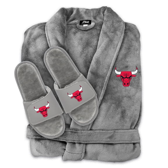 Unisex ISlide  Gray Chicago Bulls Faux Fur Slide Sandals & Robe Bundle
