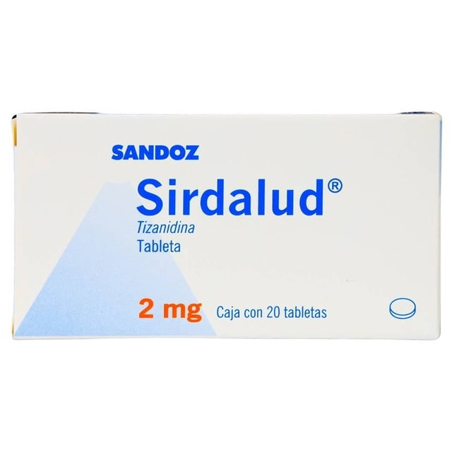 Sirdalud Tizanidina caja con 20 tabletas de 2mg cada una