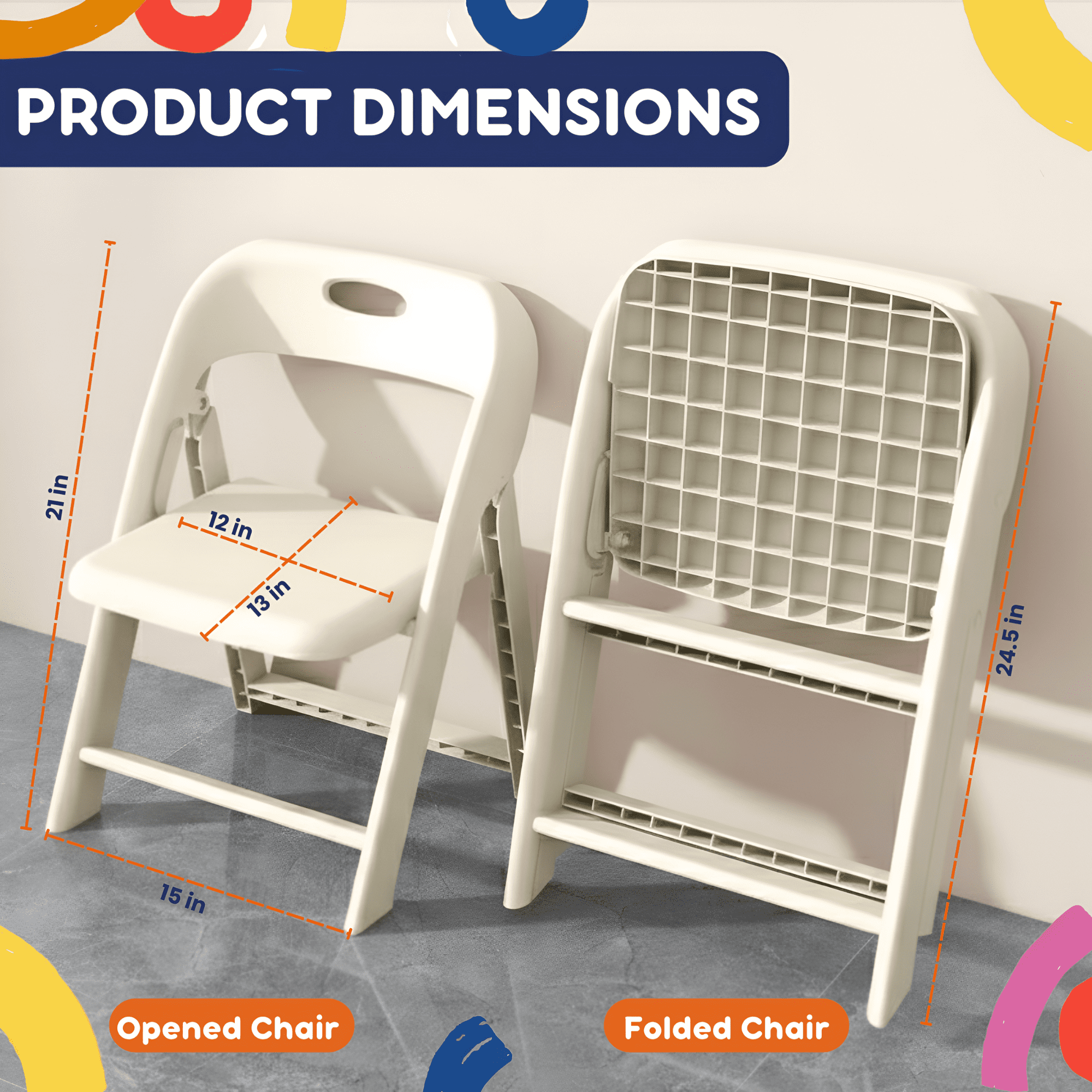 Giggle & Play Folding Chairs, Portable and Lightweight Kids Chair with Backrest, Beige, 2 Pack