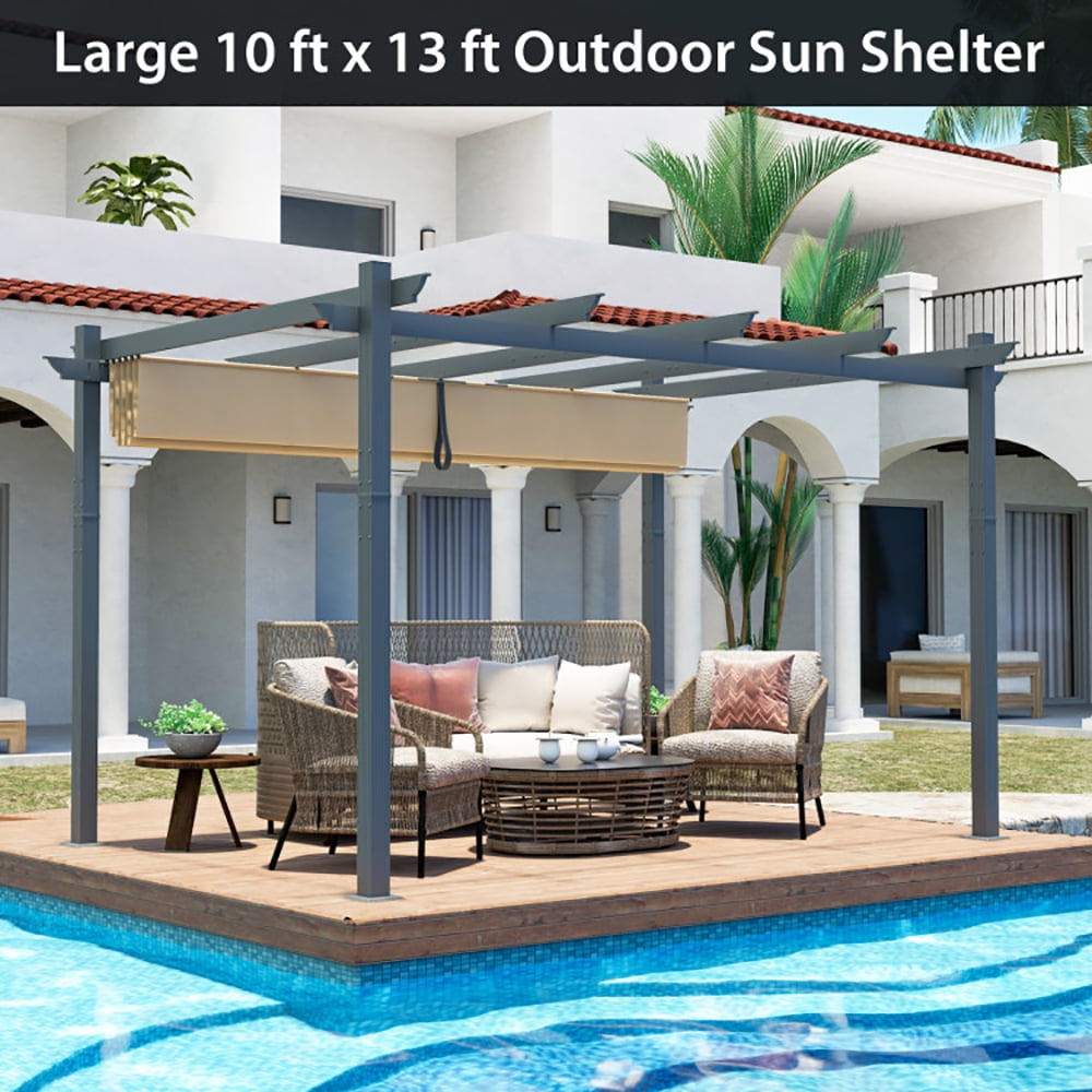 Aimee Lii 10 x 13 Feet Outdoor Aluminum Retractable Pergola Canopy Shelter, Backyard Canopy Gazebo for Party Camping BBQ Events, Beige Aimee Lii 10 x 13 Feet Outdoor Aluminum Retractable Pergola Canopy Shelter, Backyard Canopy Gazebo for Party Camping BBQ Events, Beige