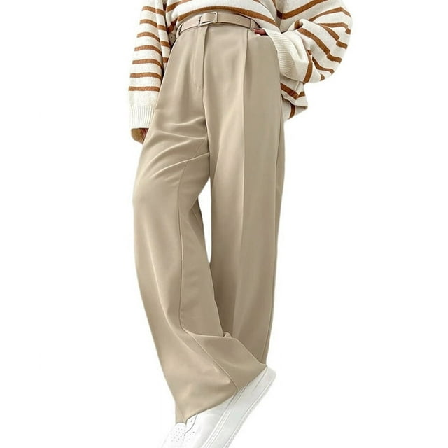 Pantalones de Traje de Pierna para Mujer, Pantalones Largos Informales de Negocios con Cintura Holgada y Corte Holgado Albaricoque M