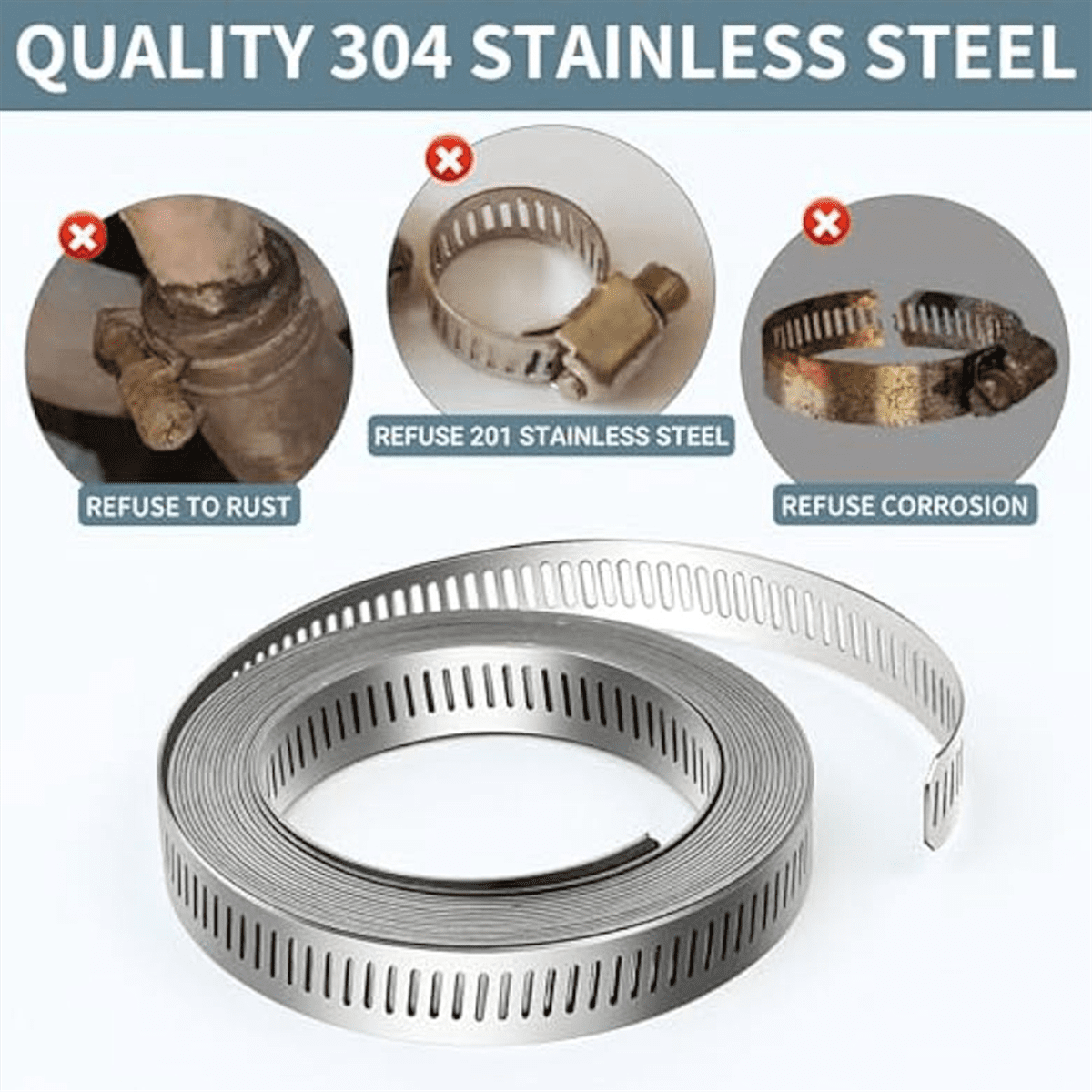 304 Stainless Steel Hose Clamps-for DIY, Cut-To-Fit 19.5 FT Strap+15 Fasteners Kit Adjusta2Xk15151