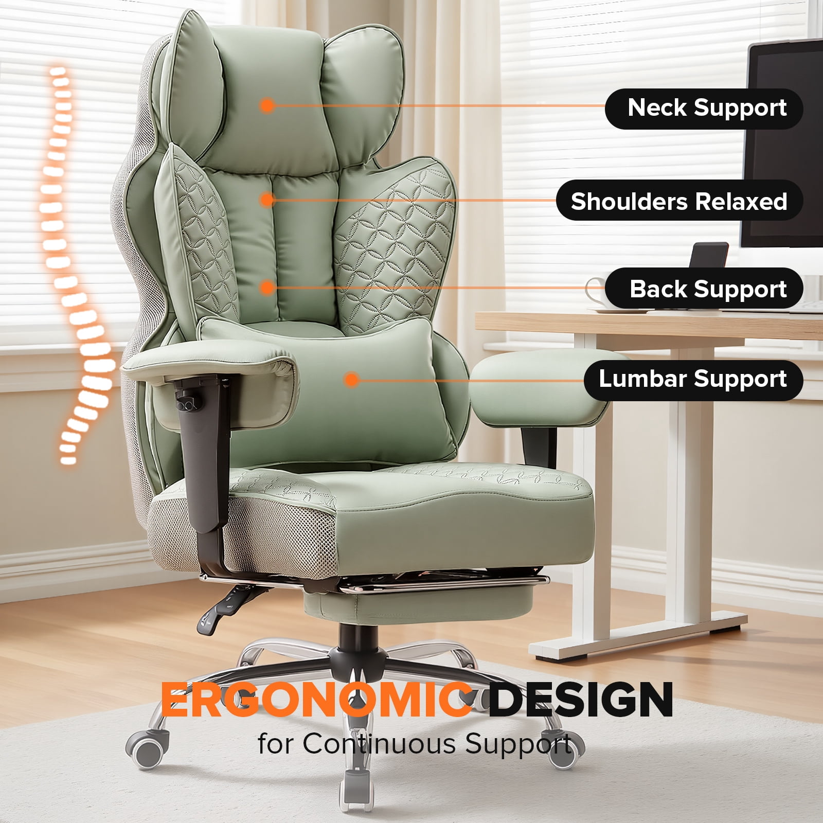 CloudRest Pro 400lbs Executive heavy duty office chair, High Back Ergonomic Computer Desk Chairwith Lumbar Back Support, Green
