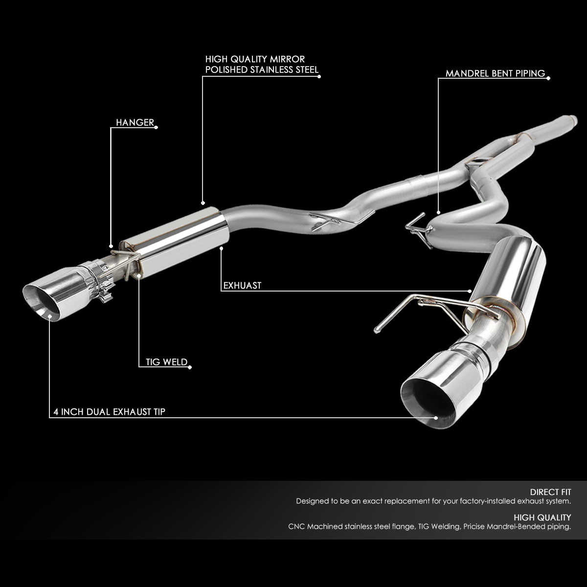 For 15-18 Ford Mustang 2.3L Ecoboost Stainless Steel 3 inches OD Dual Outlet Catback Exhaust System Kit 