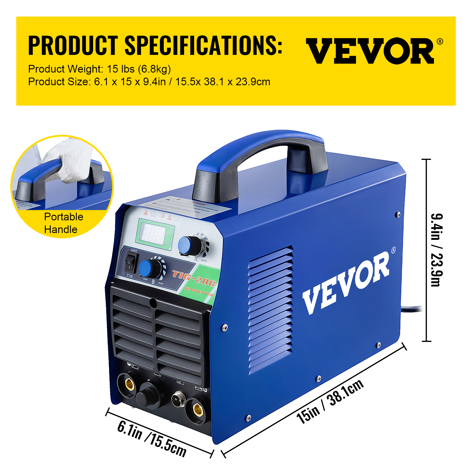 TIG200A 200 Amp TIG Welder Machine – High Frequency Inverter For TIG/Stick/ARC Welding, 110V/220V DC