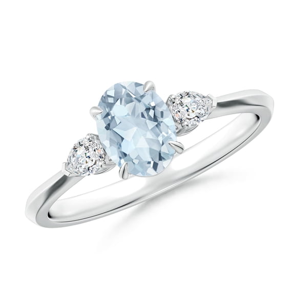 ANGARA Natural Oval Aquamarine and Pear Diamond Three Stone Engagement Ring in 14K White Gold for Women (Size-7x5mm) | March Birthstone, Anniversary, Jewelry Gift for Women | Natural Aquamarine Ring