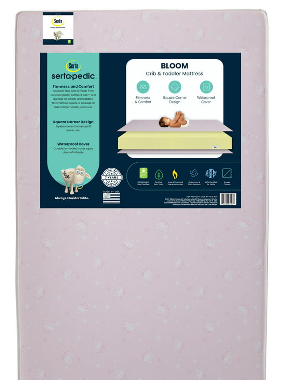 Serta Sertapedic Bloom 5" Dual-Sided Crib & Toddler Mattress, Sustainably Sourced Fiber Core, GREENGUARD Gold Certified