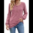 thumbnail image 2 of Suéter Abotonado para Mujer, Suéteres de Punto de Otoño, Camisetas de Larga, Camisetas Tipo Túnica con Cuello Redondo Rojo M, 2 of 8