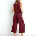 thumbnail image 3 of yievot Women's 2 Piece Outfits Lounge Sets Sleeveless Tank Crop Button Back Top Cropped Wide Leg Pants Set Pockets, 3 of 7