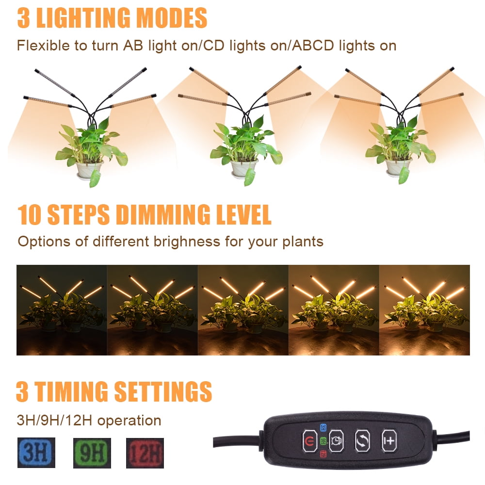 Private Jungle 60W 5V Dimmable Four-Tube Flat Clip Plant Light, Full Spectrum Warm White 3000K/80LED, Black Private Jungle 60W 5V Dimmable Four-Tube Flat Clip Plant Light, Full Spectrum Warm White 3000K/80LED, Black