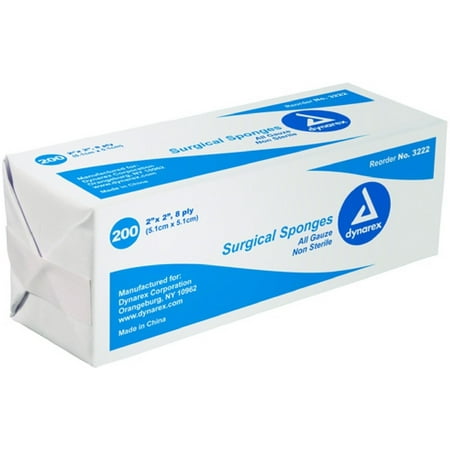 Dynarex Gauze Sponges - Dynarex Gauze Sponge Non-Sterile 3X3 12PLY 200 ea