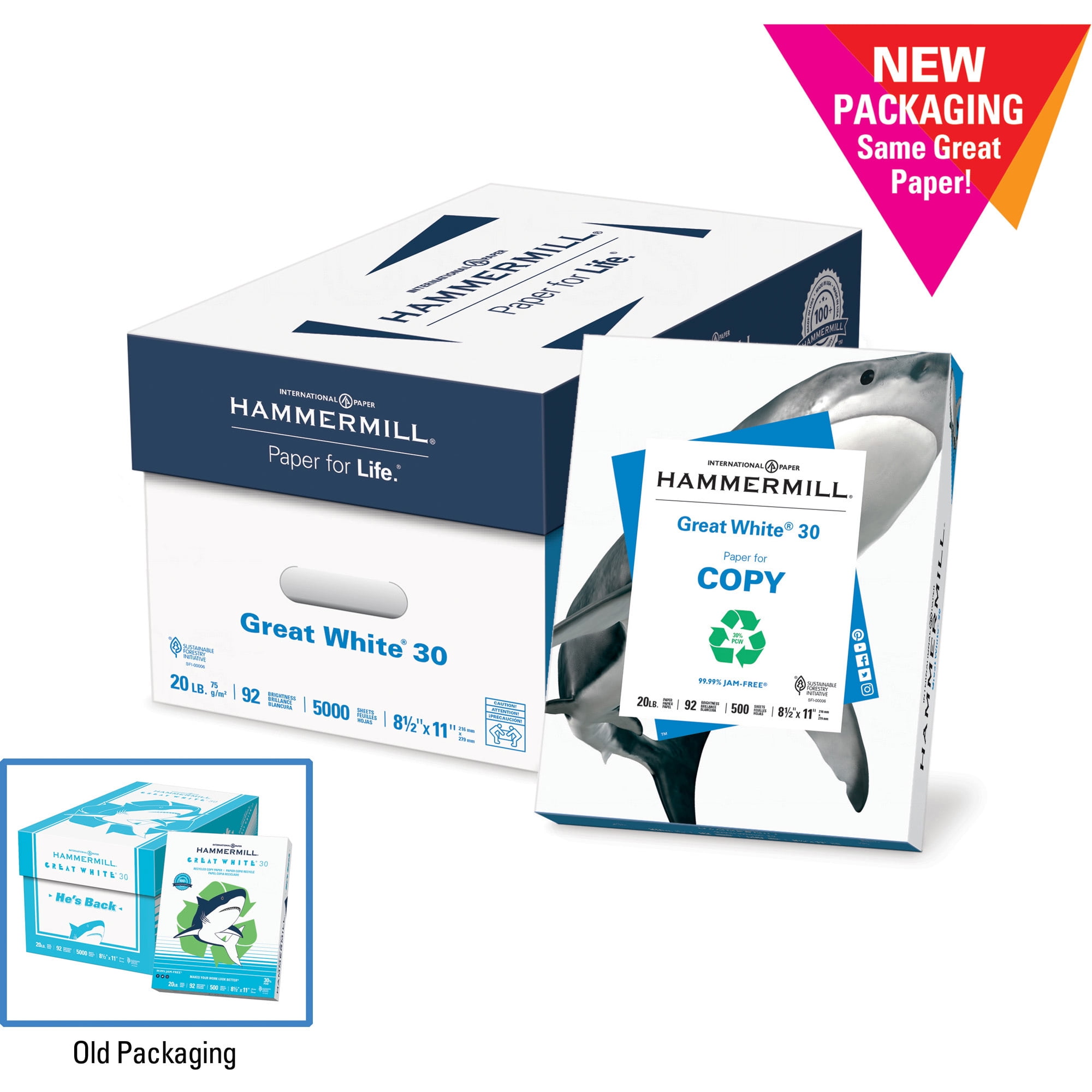 Hammermill, HAM86700, Great White Recycled Copy Paper, 5000 / Carton, White