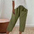 thumbnail image 6 of Womens Cotton Linen Pants Summer Casual Baggy Loose Capris Elastic High Waist Lounge Pajama Capri Pants, 6 of 6