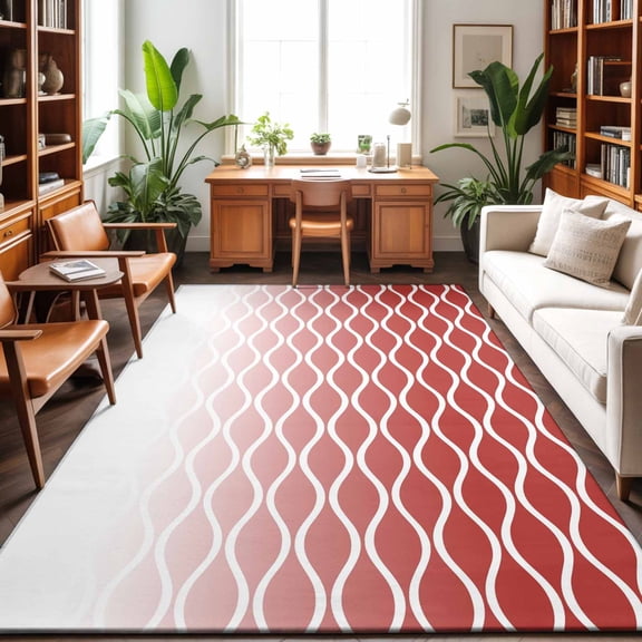 Large Area Rugs 6'x9', Red Striped Carpet Runner Indoor Outdoor Rugs Home Decor Aesthetic, Modern Abstract Ombre Geometric Morocco Non Slip Mats Washable Accent Rug for Living Room Bedroom