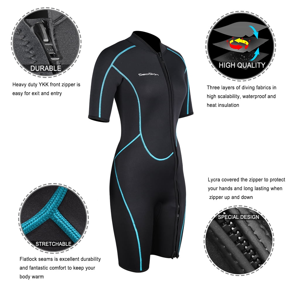 Seaskin 3mm Neoprene Shorty Wetsuit for Adults, Front Zip, Ideal