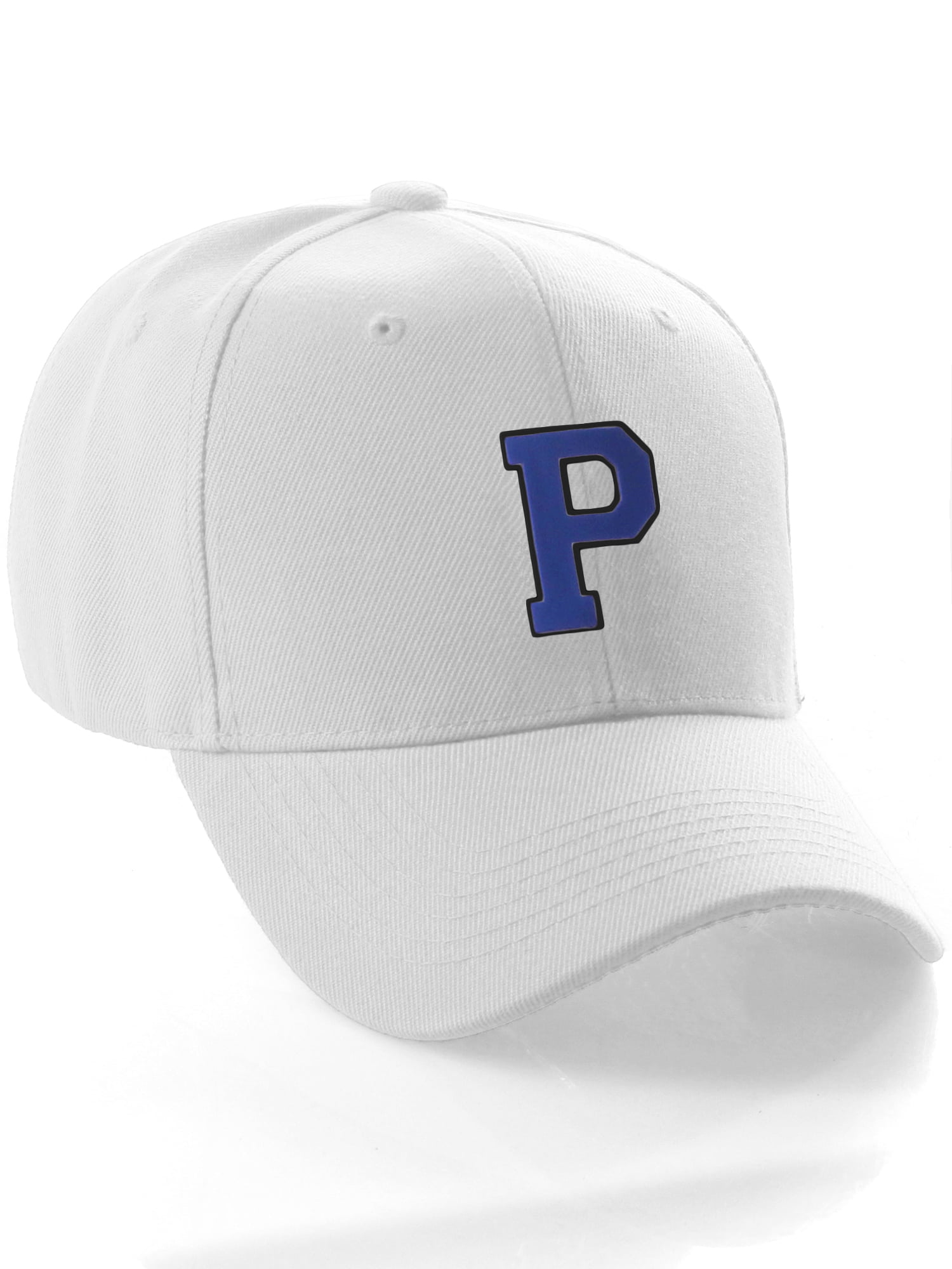 A Initial Hat Cap Custom Z Black White Classic Team to Letter, Blue P Baseball Letter