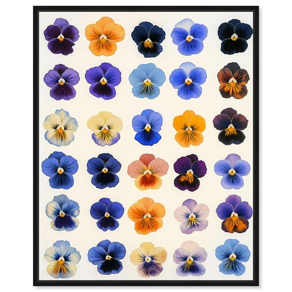 Pansy Patch Grid I Canvas Print Flower Art Decor by Art Remedy, Black Frame, 16 x 20