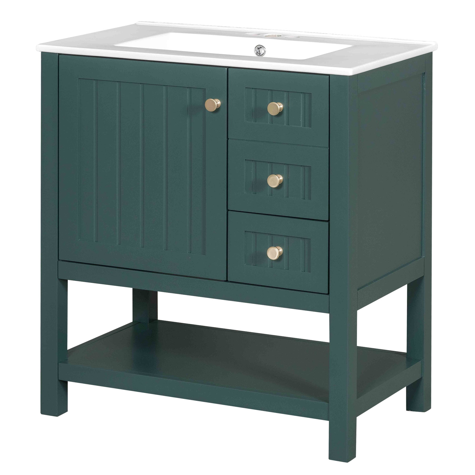MAYEERTY 30" Modern Transitional Bathroom Vanity Cabinet Combo - With Ceramic Sink, Adaptable Design for Bathrooms