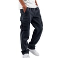 thumbnail image 2 of Men's Heavyweight Cargo Sweatpants Fleece Joggers with Pockets Elastic Waist Casual Athletic Lounge Pants Navy 2XL, 2 of 8