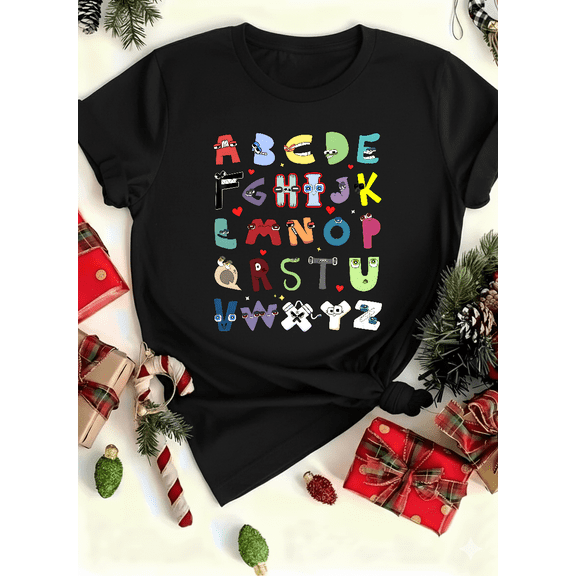 Alphabet Lore Fun Retro Letter Style Kids Girls Graphic Unisex T-Shirt V14065 up to size 5XL