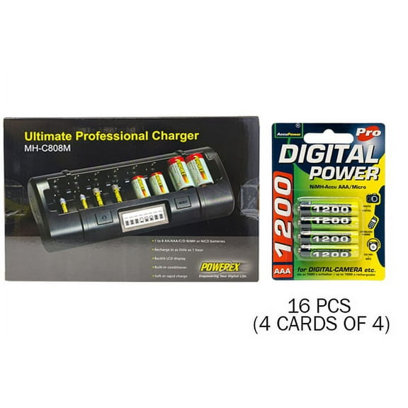 Powerex MH-C808M 8 Bay LCD Charger 16 AAA NiMH AccuPower Micro Batteries (1200 mAh)