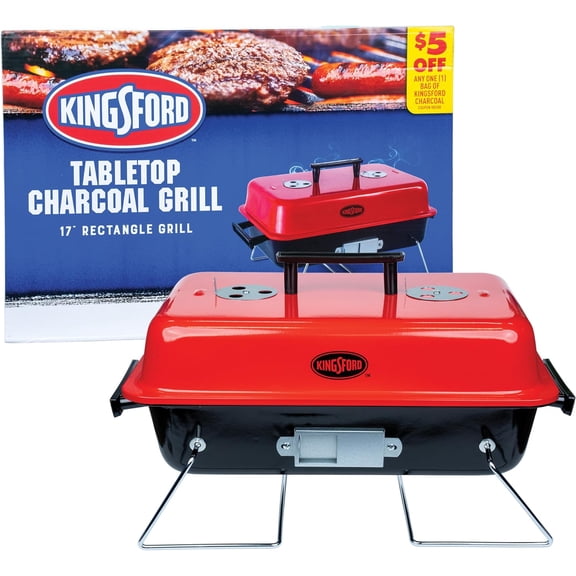 Tabletop Charcoal Grill, Portable, Compact Grilling and BBQ, 17" Rectangular, 170 Sq In Cooking Surface
