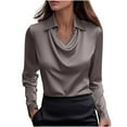 thumbnail image 2 of Women's Tops Dressy 2026 Ice Silk Cowl Neck Blouse Long Sleeve Shirts Satin Business Work Tops Summer Spring Outfits, 2 of 7