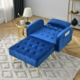 thumbnail image 3 of Modern Recliner Chair with Ottoman, Single Sofa Chair with Adjustable Backrest, Padded Armrest and Side Pockets, Velvet Upholstered Living Room Chair Chaise Lounge Chair with Metal Legs, Blue, 3 of 7
