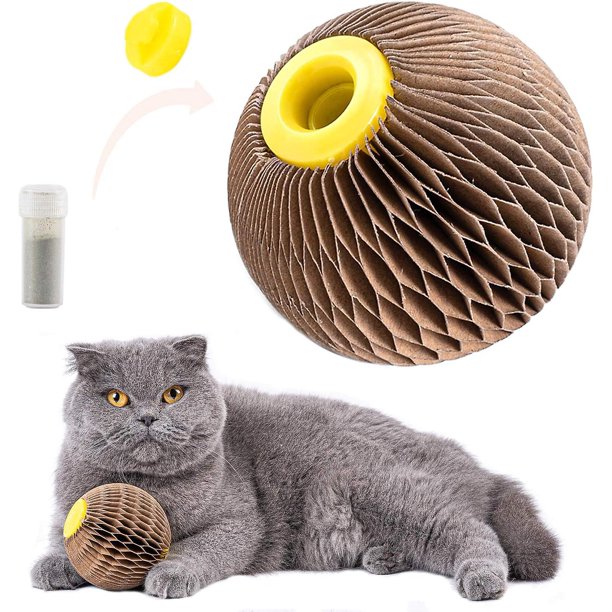 Juguete de bola de hierba gatera - Bola rascadora recargable para gatos - El fiel compañero de juegos de Kitty - Ayuda a reducir la obesidad y la soledad - Marrón