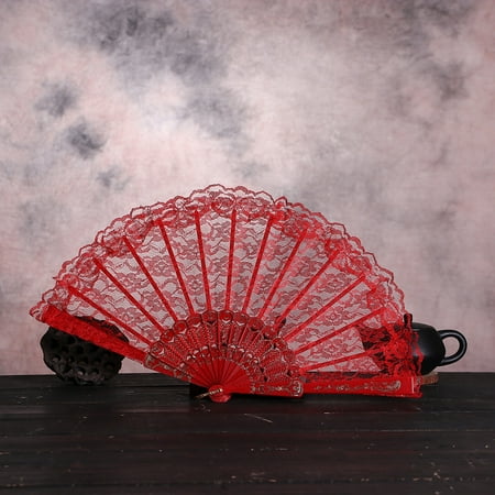 

Dtydtpe fan Chinese Style Dance Wedding Party Lace Silk Folding Hand Held Flower Fan