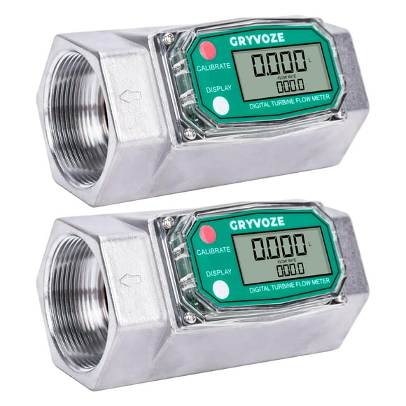 Medidor de flujo de turbina digital GRYVOZE 2 piezas 5-50 LPM para líquidos
