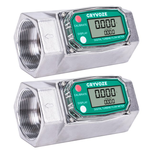 Medidor de flujo de turbina digital GRYVOZE 2 piezas 5-50 LPM para líquidos