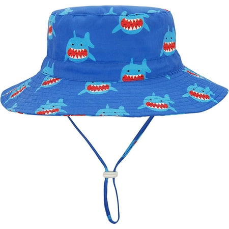 

Zando Beach Baby Sun Hat UPF 50+ Sun Protection Wide Brim Summer Baby Boy Bucket Hats Cute Toddler Sun Hats for Boy Blue Shark L