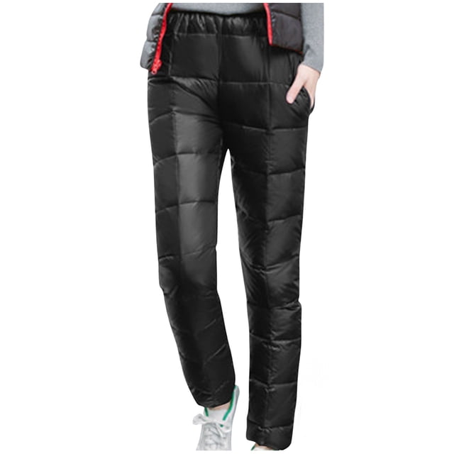 Yuyuzo Women's Quilted Pants Elastic Waist Straight Leg Solid Color Warm Puffer down Pants Winter Trousers