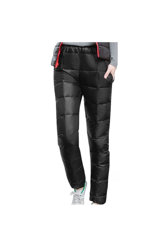 Women's Lightweight Puffer Pants Cotton Quilted Casual Solid High Waist Keep Warm Full Length Pants Black