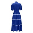 thumbnail image 3 of Summer Dresses for Women, Women's 2024 Boho Dress V Neck Short Sleeve Belted Ruffle Hem A-Line Flowy Maxi Dresses Stripe Beach Sundress, 3 of 5