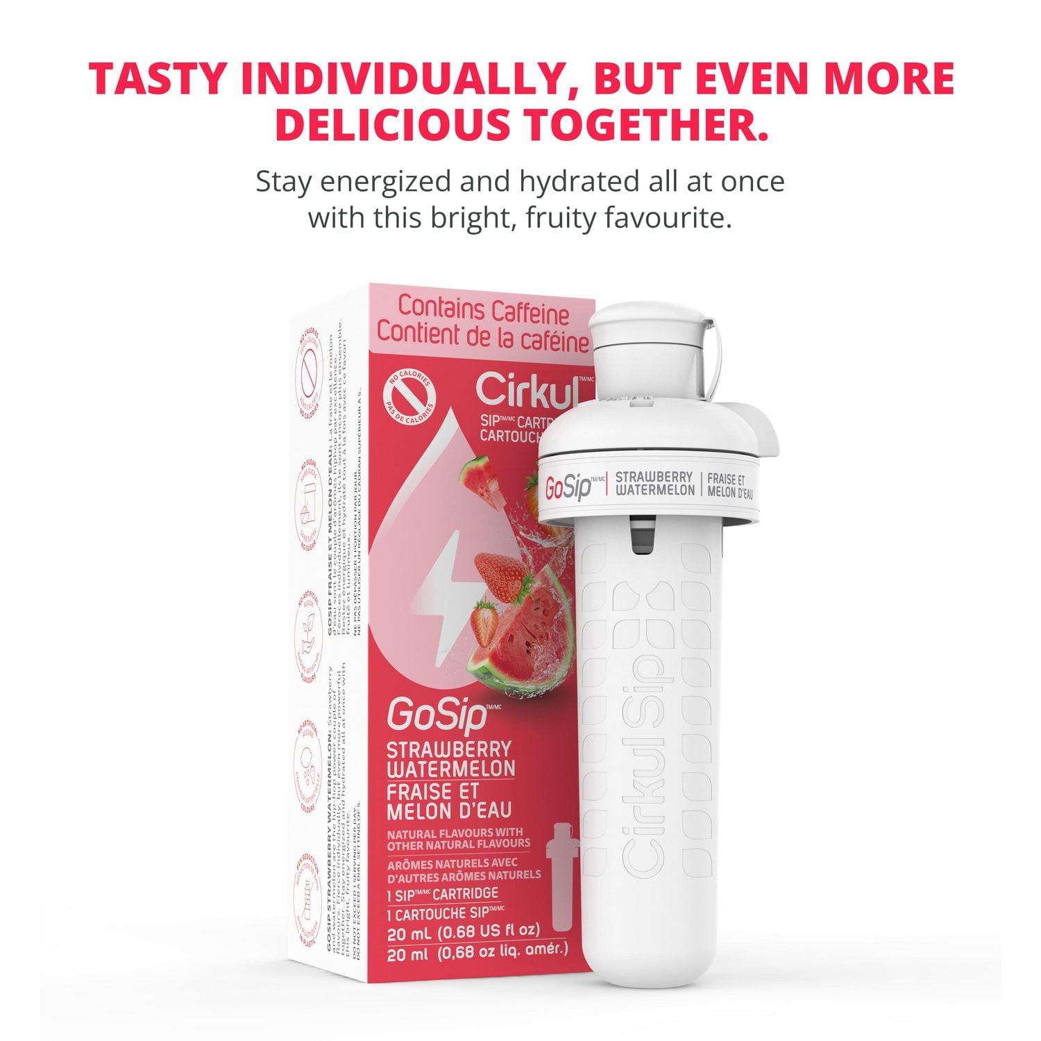 Cirkul GoSip Aromatisant d’eau à saveur de Fraise-Melon d’eau, paquet d’un cartouche CKL Fraise Et Melon