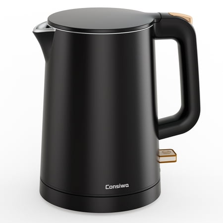 Small Electric Kettle, 0.8L Water Boiler & Heater, 1000W Hot Tea Pot, Double Wall Stainless Steel Cool Touch, Mini Coffee Kettle with Auto Shut Off & Boil Dry Protection, BPA-Free, Black