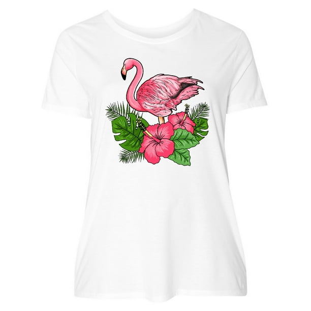 INKtastic - Flamingo with Tropical Flowers Women's Plus Size T-Shirt ...