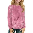 thumbnail image 2 of Drmagiyhm Long Sleeve Shirts for Girls Size 10-12 Basic Shirt Floral Print Tshirt Casual Crewneck Loose Girls Comfy Fall Tops 12-14 Years Pink, 2 of 5