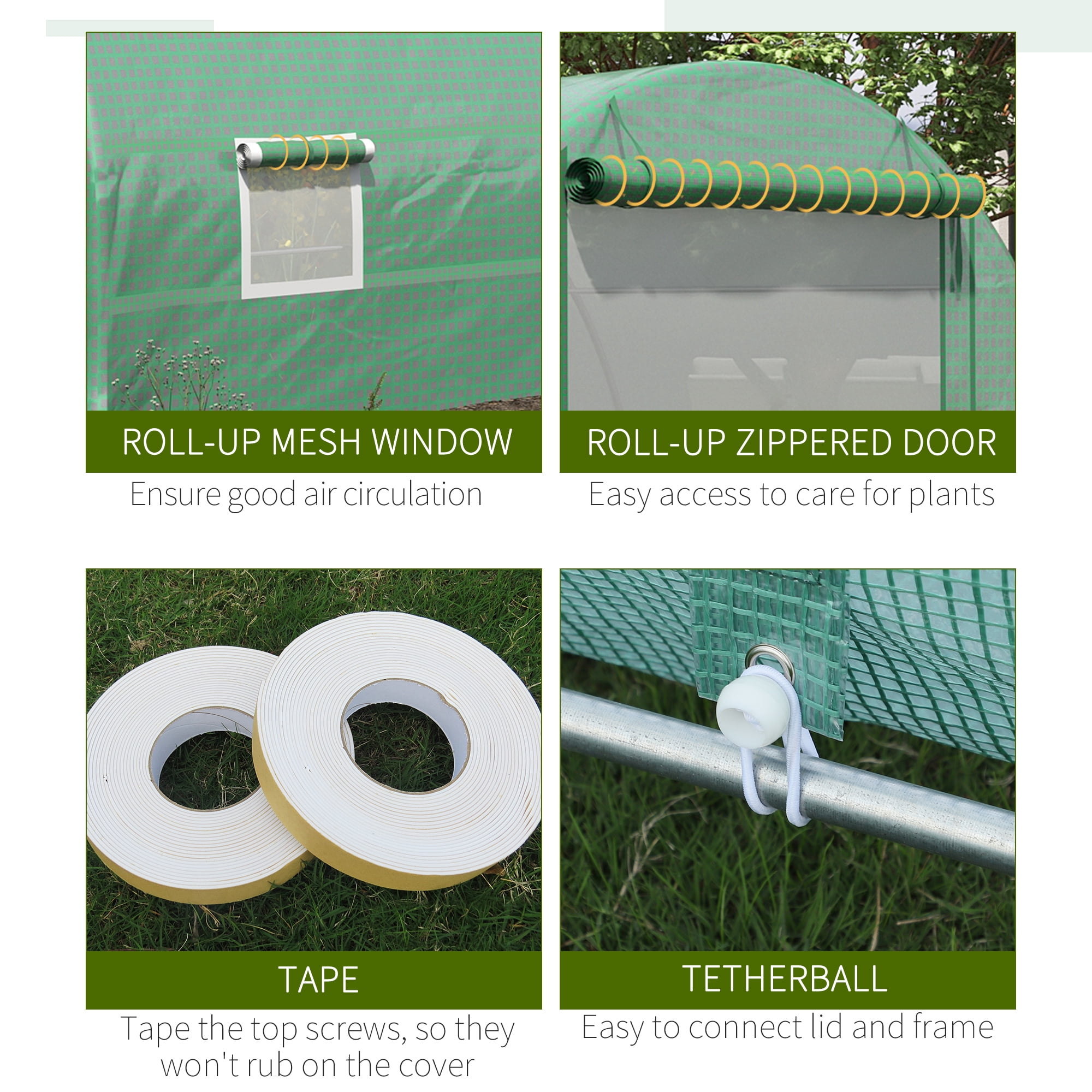Outsunny 234.25" x 118" x 82.75" Walk-In Tunnel Greenhouse with Zippered Door & 8 Mesh Windows, Large Hot House Kit, Galvanized Steel Frame, Green