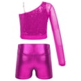 thumbnail image 2 of Alvivi Kids Girls Ballet Dance Outfits Shiny Metallic Crop Top with Booty Shorts Gymnastics Tracksuit Hot Pink 6, 2 of 7