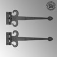 thumbnail image 2 of Renovators Supply Black Wrought Iron Strap Hinge 18" Fleur De Lis Style Flush Mount Heavy Duty Spade Tip Strap Gate and Door Hinges w/Hardware pack of 2, 2 of 3