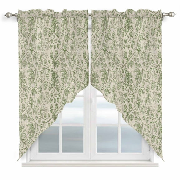 Sage Green Flowers Kitchen Window Curtains, Swag Curtains Valance for Bedroom Living Room Bathroom, Rustic Pastoral Botanical Floral Leaf Rod Pocket Window Curtain Block Drapes 2 Panels 28"x36"